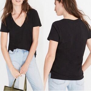Madewell V Neck T-Shirt Short Sleeve Black Slub Cotton Tee Women’s M